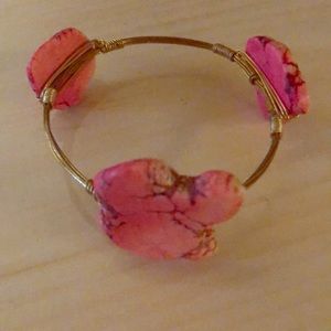 Wire Bangle Bracelet/Handmade/Stone/Pink